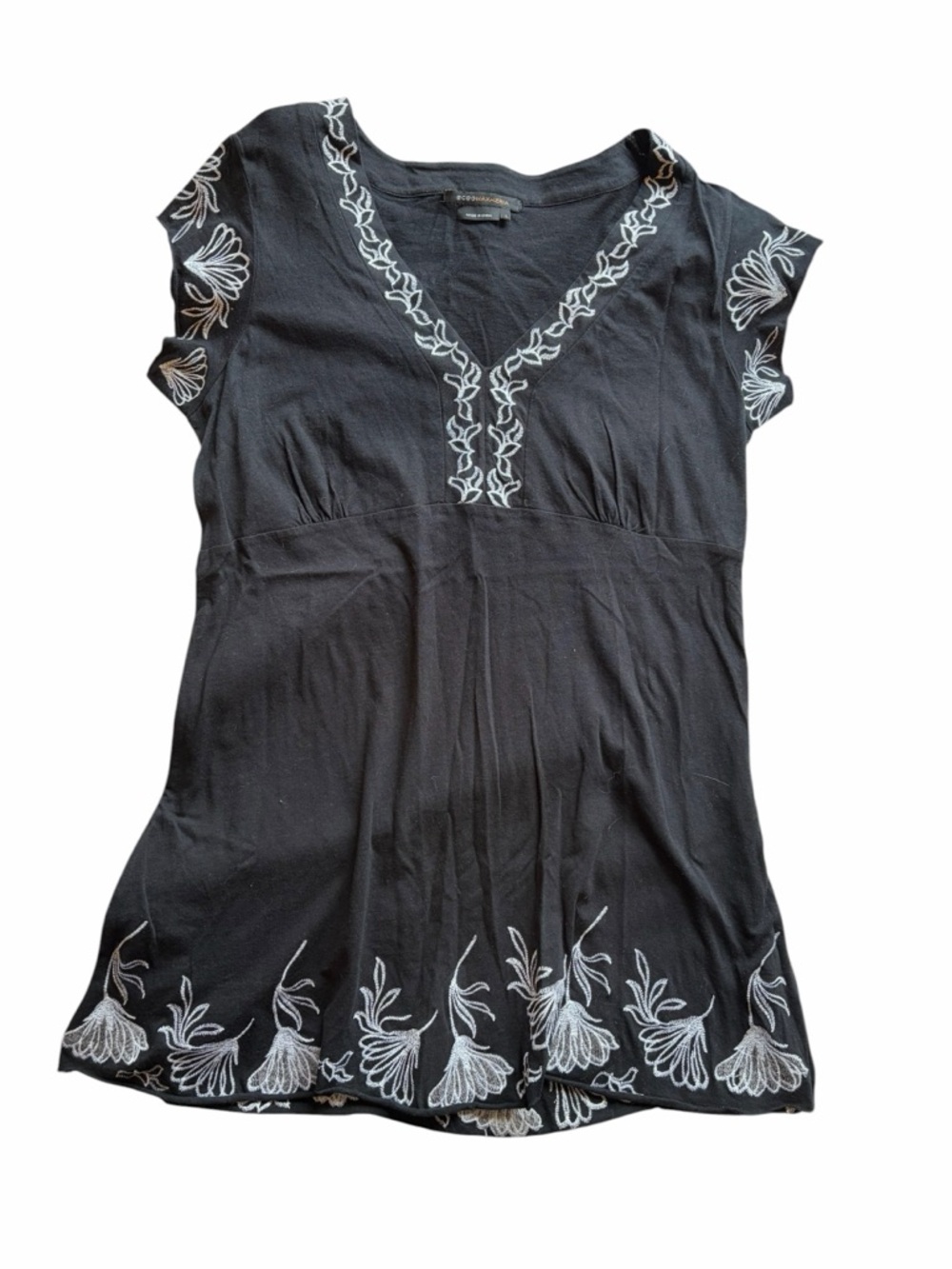 BCBGMaxAzria Black Embroidered V-Neck Flutter Sleeve Tunic - Picture 2 of 6